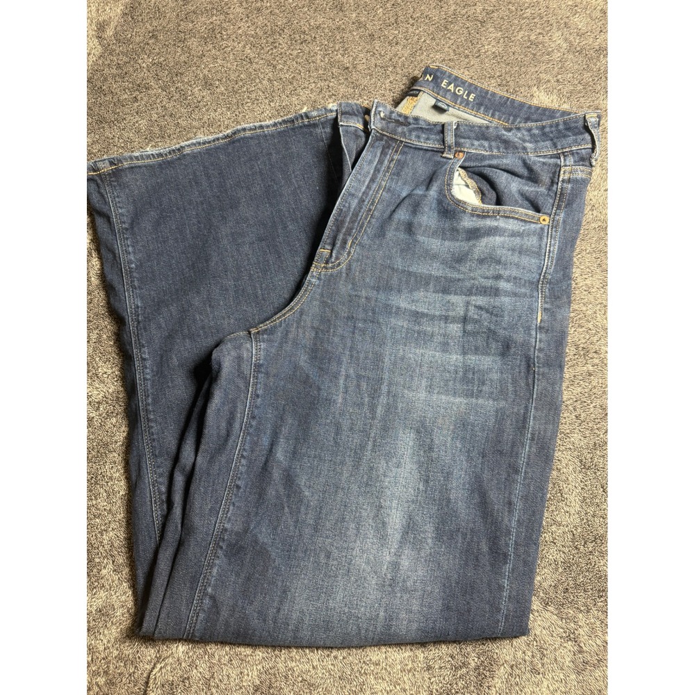American Eagle Women 12 Long Wide Leg Jeans Dark Wash High Rise Denim